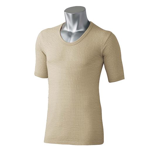 セシールロングセラー男のあったかリップルインナー半袖Uネック