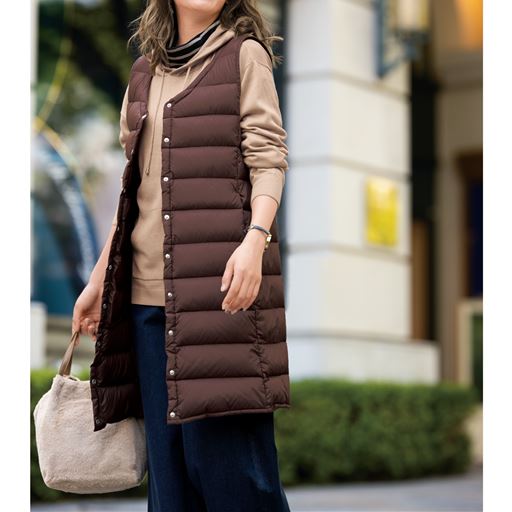 ライトダウンvネックロングインナーベスト L 8l 軽量 セシール Cecile