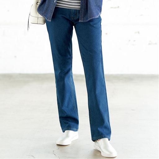 裏フリースストレートデニム 美脚パンツ 選べる股上2丈展開 選べる3レングス セシール Cecile