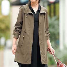 花粉対策モッズコート スキッパーシャツチュニック スキニージーンズ 厚底スニーカーコーデ セシール Cecile