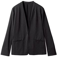 麻調ジャージノーカラージャケット(接触冷感・UVカット・洗濯機OK・シワになりにくい)