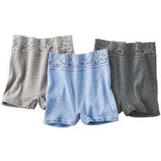 安心深ばき綿100%ショーツ・色違い3枚組(一分丈)(やわらかレース・はきこみ丈深め)