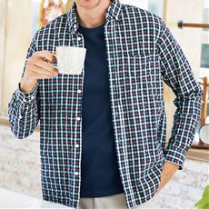 綿100%サッカー素材シャツ(長袖)ボタンダウン仕様