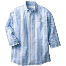 綿100%変わり織りストライプ柄シャツ(七分袖)