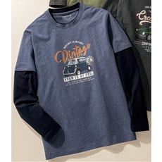 フェイクレイヤードプリントTシャツ 安心の綿100%素材
