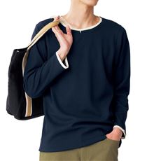軽量ワッフル・重ね着風カットソー(長袖)
