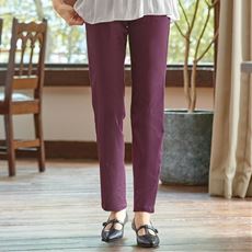 綿サテンストレッチストレートパンツ(洗濯機OK)