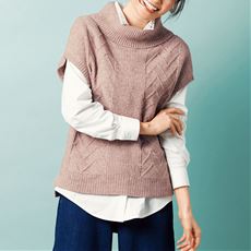 ニットベスト デニムシャツ クロップドパンツコーデ セシール Cecile