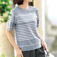 マルチボーダー5分袖プルオーバー