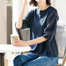 花柄透かし編みスリーブニットプルオーバー