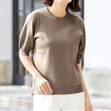 ラメ混パフスリーブニットプルオーバー