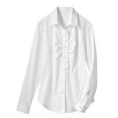 形態安定フリル使いシャツ(長袖)(抗菌防臭・UVカット・洗濯機OK)