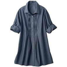 綿100%ツイストピンタックシャツ(洗濯機OK)/チュニック丈 7分袖