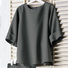 麻調ブラウス(セットアップ可)(UVカット・洗濯機OK・シワになりにくい)