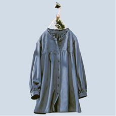 綿100%胸元華やぎ刺しゅうブラウス