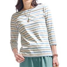ボートネックボーダーTシャツ(7分袖)(洗濯機OK)