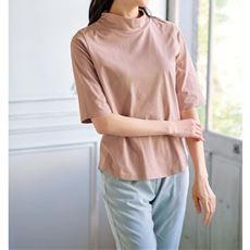 ハイネックTシャツ(綿100%・洗濯機OK)/やや長めの袖丈