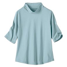 ハイネックTシャツ(綿100%・洗濯機OK)/やや長めの袖丈