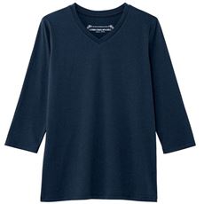 シンプルVネックTシャツ(7分袖)(洗濯機OK)