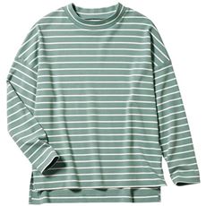 ハイネックボーダーTシャツ(長袖)(綿100%・洗濯機OK)