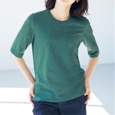 シンプルクルーネックTシャツ(5分袖)(洗濯機OK)