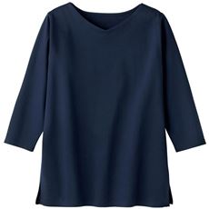 VネックTシャツ(7分袖)/シルケット加工 綿100%(洗濯機OK)