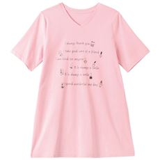 【ぽっちゃりさんサイズ】ロング丈VネックプリントTシャツ