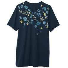 【ぽっちゃりさんサイズ】ロング丈VネックプリントTシャツ
