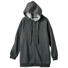 チュニック丈裏起毛ジップロングパーカー(綿混・洗濯機OK)