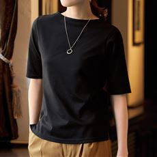 超長綿ボトルネックTシャツ(5分袖)(日本製・綿100%・洗濯機OK)