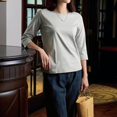超長綿ボートネックTシャツ(7分袖)(日本製・綿100%・洗濯機OK)