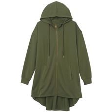 【ぽっちゃりさんサイズ】チュニック丈ジップアップパーカ