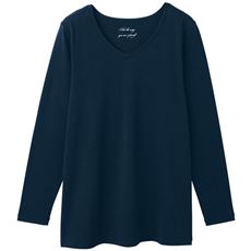 【ぽっちゃりさんサイズ】シンプルVネックTシャツ(長袖)