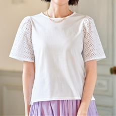 コットンレーススリーブTシャツ(綿100%・洗濯機OK)