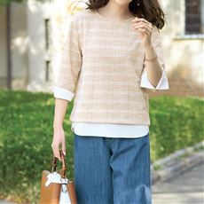 ラメ糸が煌めく ツイード調プルオーバー(洗濯機OK)