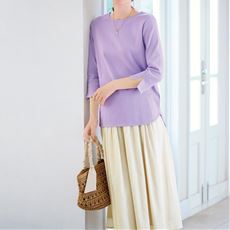 袖スリットロングプルオーバー(7分袖)(綿100%・洗濯機OK)