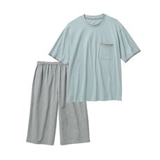綿100%異素材ごろ寝リラックスパジャマ(半袖&ハーフパンツ)(男女兼用)