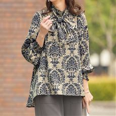 ボウタイダマスク柄ブラウス