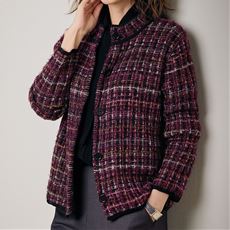 ウール入りミックス格子柄ニットジャケット