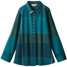 綿100% チェック柄多ボタンブラウス