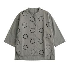 つぶつぶサークル刺しゅうの千鳥柄綿麻シャツ