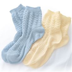 ゆったり編んだ綿の靴下・色違い2足組(日本製)(綿100%)