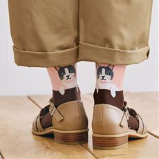 履き口ゆったり猫柄ソックス
