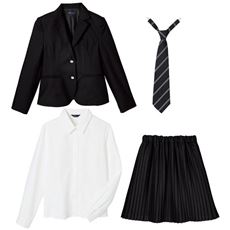 細プリーツスカートスーツ4点セット(ジャケット+シャツ+スカート+ネクタイ)(スクール・制服)