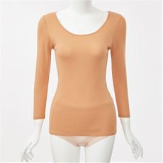 脇に縫い目のないコットン100%8分袖(ラウンドネック)