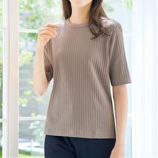 リブ5分袖Tシャツ(綿混ストレッチ)