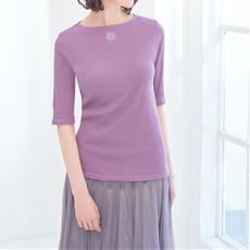 モチーフ付きボートネックTシャツ(5分袖)