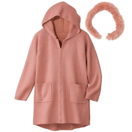 50%OFF【レディース大きいサイズ】 ジップアップニットコート ■カラー：ソフトピンク ■サイズ：3L,4L,5L,6L