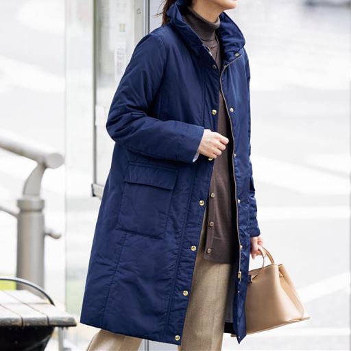 22%OFF【レディース】 機能中わたスタンドカラーコート(手洗いOK・吸湿発熱・吸放湿性) ■カラー:ミッドナイトブルー ■サイズ:M,L,LL,3L,S