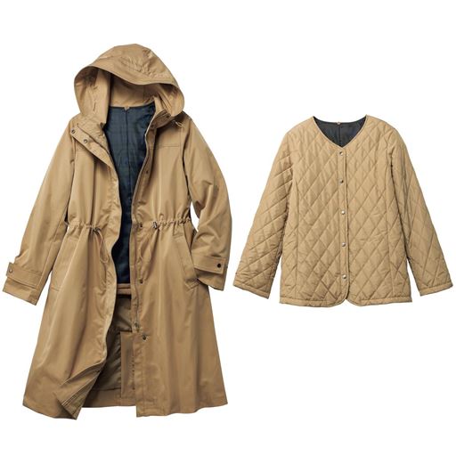 【レディース】 3WAYマウンテンコート(蓄熱中わた・はっ水・取外し可能ライナー付) - セシール ■カラー：ベージュ ■サイズ：L
